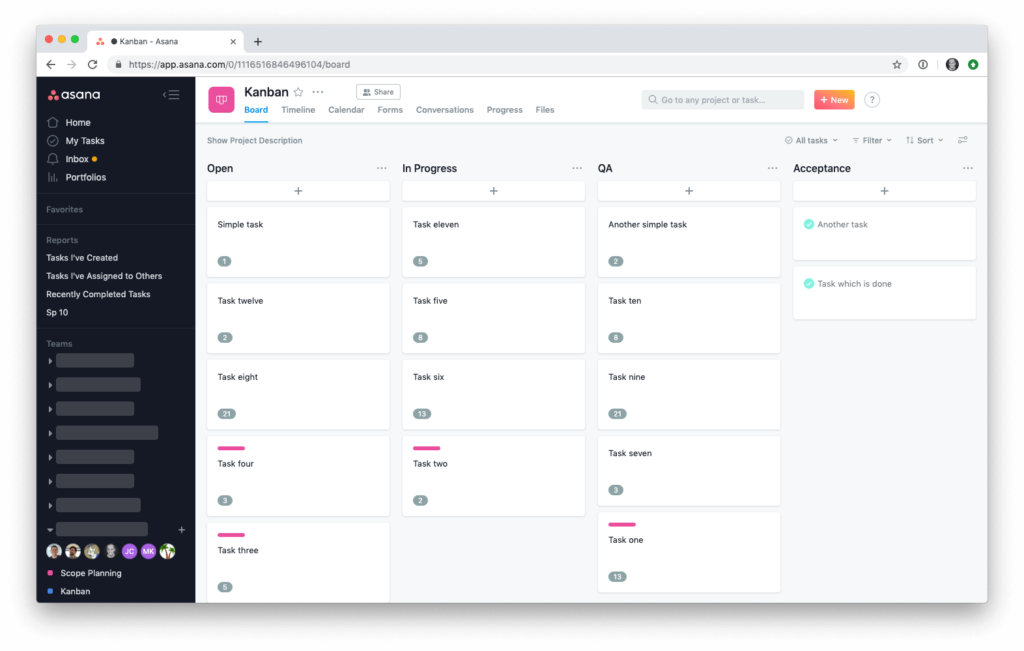 Asana app used for tracking task progress