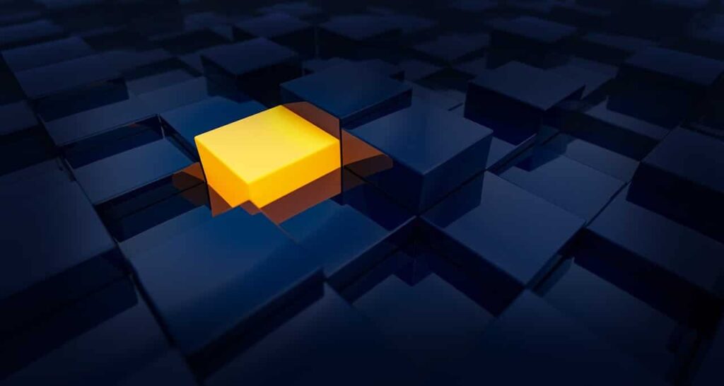 Abstract image of an orange block surrounded by black blocks