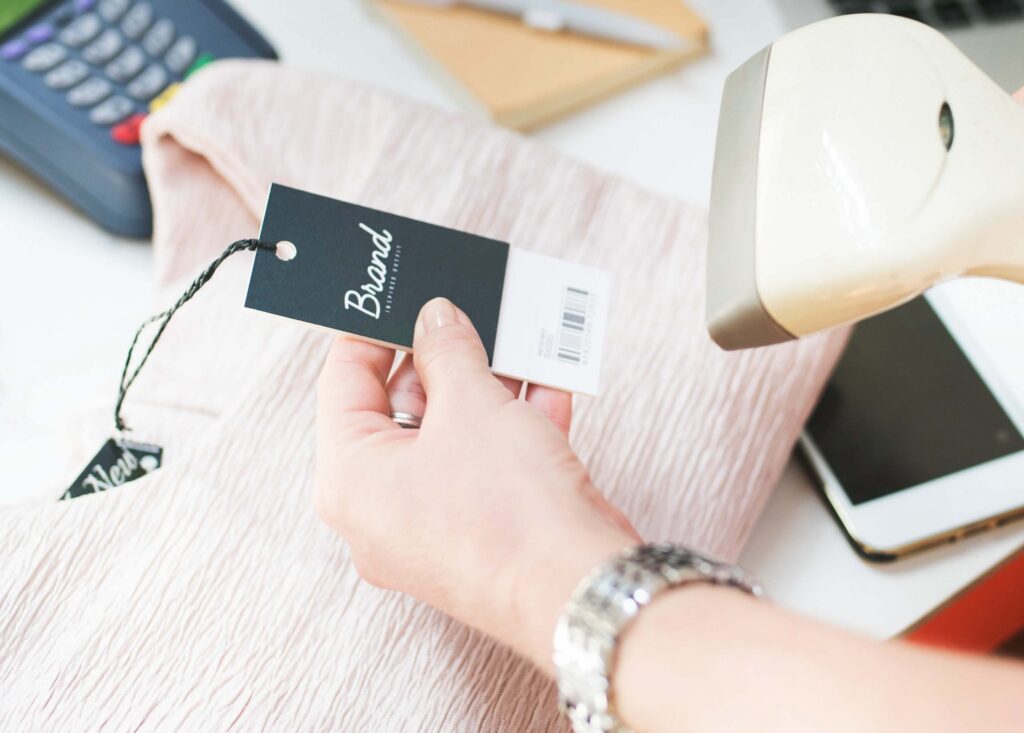 Barcode being scanned in a boutique shop