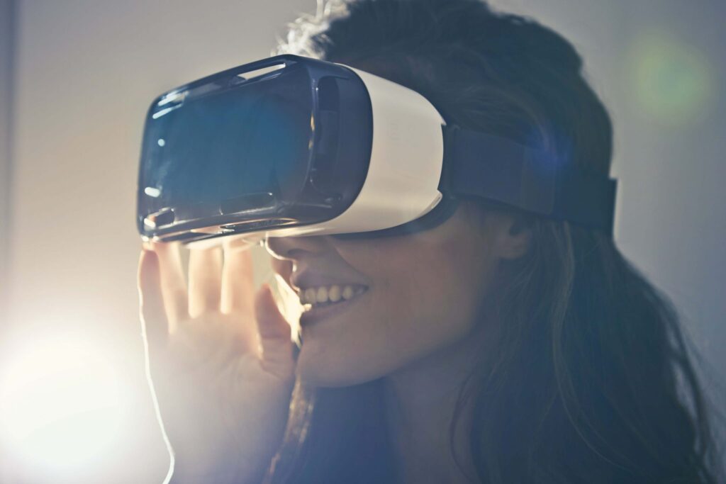 Close up image of woman wearing vr headset