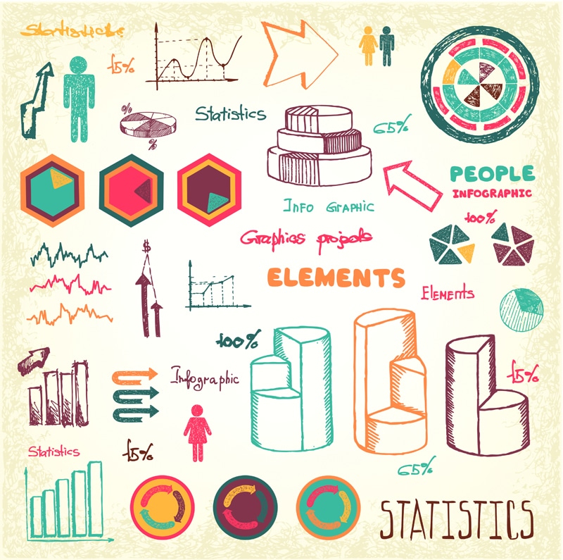 Image showing different forms of data visualizations and infographics