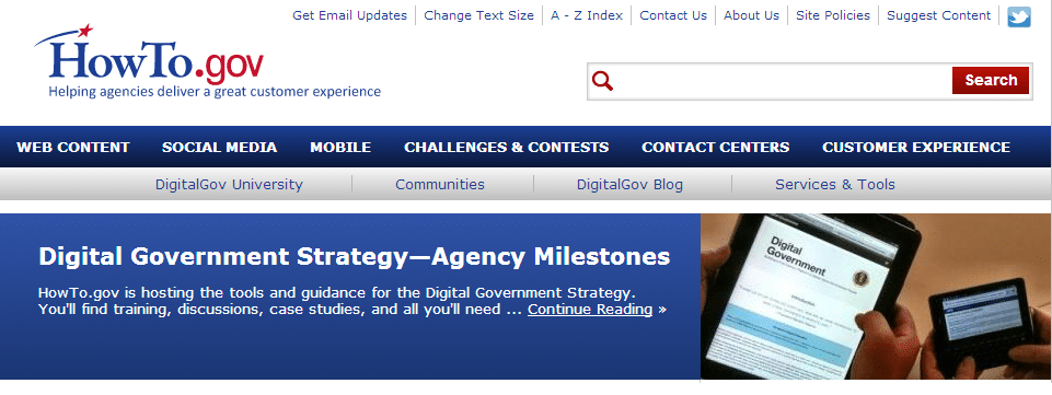 Image of the home page from howto gov